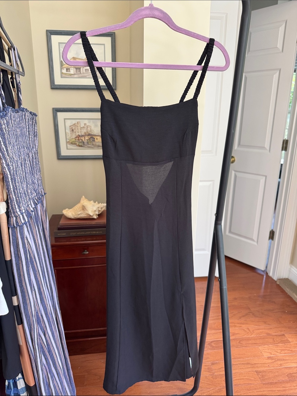 Forever 21 Black Midi Slip Dress with Braided Straps